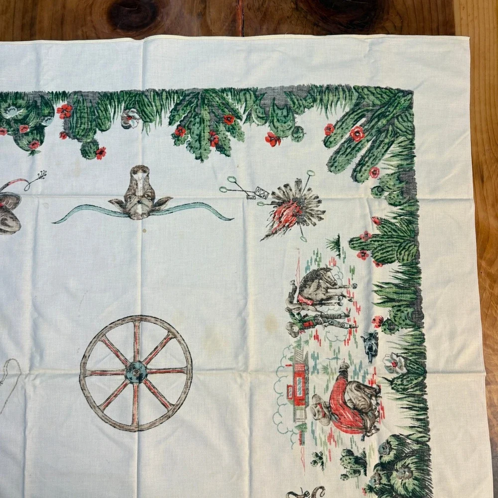 Vintage Startex Table Cloth Cotton Square Western Cowboy Startex 50 x 50 UU18